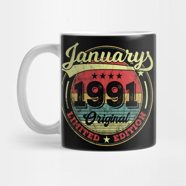 30th Birthday Vintage January 1991 30 Years Gift by GVTShirt